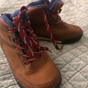 Carter's Brown Kids Lace-Up Boots with Red Laces and Blue Lining